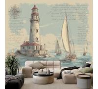 Wall Murals Retro Lighthouse Sailboat Wallpaper, Nautical Map Wall Mural Decorative Wallpapers for Living Room Bedroom Photo Wallpaper 300 x 210 cm Art Wallpapers 3D Effect