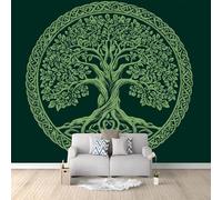 Wall Murals Sacred Tree Symbol Spirituality Life Pattern Non-Woven Wallpaper 300 x 210 cm Large Photo Wallpaper, for Living Room Bedroom Wall Covering Mural Decor Photo Wall Paper Green
