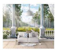 Wall Murals Self-adhesive Wallpaper for Bedroom Scenery of forest birch animals deer outside the window 100x70cm 3D Sticker Art Waterproof DIY Decor Living Room Classroom Offices Home Decoration