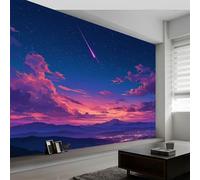 Wall Murals Sky Purple Clouds Meteors Wallpaper Custom Size 200W x 140H cm, Anime Removable Photo Wallpaper Murals - Home Decoration Wall Art Covering for Living Room Bedroom Children's Room