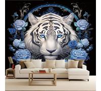 Wall Murals Tiger Photo Wallpaper for Living Room Blue Rose Tiger Non-Woven 500x280cm Mural Panoramic Large Photo Paper Wall Murals Wildlife for Bedrooms Eco-Friendly Decoration