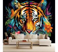 Wall Murals Tiger Photo Wallpaper for Living Room Painted Graffiti Tiger Non-Woven 500x280cm Mural Panoramic Large Photo Paper Wall Murals Wildlife for Bedrooms Eco-Friendly Decoration