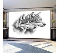 Wall Murals Two Wolves Wall Covering Fabric 350 x 256 cm Grey Large Photo Wallpaper for Living Room Bedroom Kitchen Office Kids Room