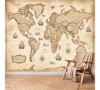 Wall Murals Vintage Coastal Mural Removable Wall Covering, Map Sailing Ship Compass Photo Wallpaper for Living Room Bedroom Office Kids Dorm Decor, 250 x 175 cm