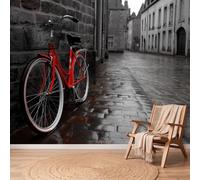 Wall Murals Vintage Urban Mural Removable Wall Covering, Bicycle Cobblestone Architecture Street Large Photo Wallpaper for Living Room Bedroom Office Kids Dorm Decor, 400 x 280 cm