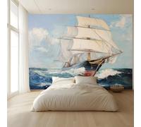 Wall Murals Wallpaper Abstract style sailing ship ocean waves Wall Painting Living Room Boys Girls Bedroom Nursery Background Wall Art Decoration 300(W) x210(H) cm