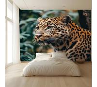 Wall Murals Wallpaper Animal Theme Leopard in the Jungle Wall Painting Living Room Boys Girls Bedroom Nursery Background Wall Art Decoration 350(W) x256(H) cm