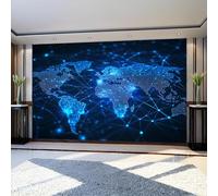 Wall Murals Watercolor World Map Galaxy 250 x 180 cm Photo Wallpaper Blue Non-Woven Wall Mural for Living Room Bedroom Bathroom Sofa