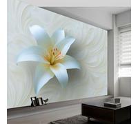 Wall Murals White Lily Swirl Stripes Wallpaper 400W x 280H cm, 3D Rendering Style Removable Photo Wallpaper Murals - Home Decoration Wall Art Covering for Living Room Bedroom Children's Room