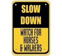 Wall Notice Warning Sign Decor 8x12 Tin Metal Slow Down Watch for Horses & Walkers Traffic Safety Novelty Retro