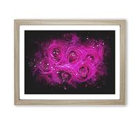 Wall Of Bright Pink Roses Paint Splash Modern Art Framed Print | A4 Oak Framed Wall Art | Ready to Hang | Modern Nature Picture | Living Room Bedroom Lounge Office