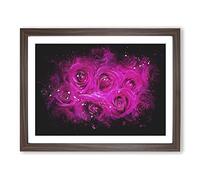 Wall Of Bright Pink Roses Paint Splash Modern Art Framed Print | A4 Walnut Framed Wall Art | Ready to Hang | Modern Nature Picture | Living Room Bedroom Lounge Office