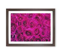 Wall Of Bright Pink Roses Painting Modern Art Framed Print | A3 Walnut Framed Wall Art | Ready to Hang | Modern Historical Picture | Living Room Bedroom Lounge Office