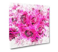 Wall of Bright Pink Roses Watercolour Canvas Print | Gallery Wrapped 30mm Frame Wall Art | 20x20 inches | Ready to Hang | Modern Floral Picture | Living Room Bedroom Lounge Office