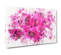Wall Of Bright Pink Roses Watercolour Modern Canvas Wall Art Print Ready to Hang, Framed Picture for Living Room Bedroom Home Office Décor, 30x20 Inch (76x50 cm)