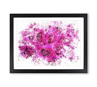 Wall Of Bright Pink Roses Watercolour Modern Framed Print | A4 Black Framed Wall Art | Ready to Hang | Modern Historical Picture | Living Room Bedroom Lounge Office