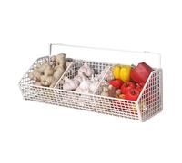 Wall Organizer - 3 Compartment Storage Basket for Mounted Kitchen Organization, Reliable Metal Frame with Ventilated Design and Easy Hanging, Vegetable Basket for Garlic, Potato, Ginger, 14.17x5inches