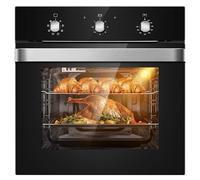 Wall Ovens 24 inch Electric,Built-in Single Wall Ovens, Convection Wall Oven with Rotisserie, 8 Cooking Functions,2900W,240V,2.15Cu.f Mechanical Knobs Control, Black Tempered Glass Finish