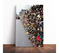 Wall Padlocks Lovers Pont des Arts Bridge Paris France (2) Canvas Print | Gallery Wrapped 30mm Frame Wall Art | 30x20 inches | Ready to Hang | Contemporary Cityscape Picture | Living Room Lounge