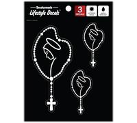 WALL PALZ Mary Rosary Decals - Set of 3 Christian Stickers for Cars, Trucks, Tablets, Tumbler, Cell Phones - Religious Holy Rosary Sticker Decal - White Vinyl, Outdoor Rated