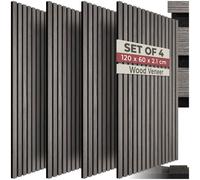 tectake® Set of 4 Acoustic Wall Panels with Real Wood Veneer & MDF, Sound-Absorbing Acoustic Panels with Felt Fabric, Wood Slats, Adjustable Size, Easy Installation, 120 x 60 x 2.1 cm - Light Grey Oak