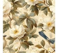 Wall Paper Bird Flowers White Leaves Self-Adhesive Removable Easy to Install Wipe Clean with a Damp Cloth Bedroom Decor Countertops Wardrobe Shelf Bathroom Sticky Back Plastic Wallpaper 44 cm x 5 m