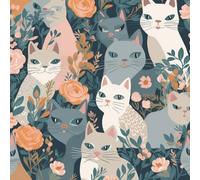 Wall Paper Cat Cute Flowers Red Self-Adhesive Removable Easy to Install Wipe Clean with a Damp Cloth Bedroom Decor Countertops Wardrobe Shelf Bathroom Sticky Back Plastic Wallpaper 60 cm x 5 m
