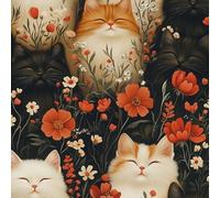 Wall Paper Cat Cute Flowers Red Self-Adhesive Removable Easy to Install Wipe Clean with a Damp Cloth Bedroom Decor Countertops Wardrobe Shelf Bathroom Sticky Back Plastic Wallpaper 44 cm x 5 m