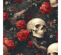 Wall Paper Skull Flower Leaf Gothic Self-Adhesive Removable Easy to Install Wipe Clean with a Damp Cloth Bedroom Decor Countertops Wardrobe Shelf Bathroom Sticky Back Plastic Wallpaper 44 cm x 5 m