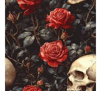Wall Paper Skull Flower Leaf Gothic Self-Adhesive Removable Easy to Install Wipe Clean with a Damp Cloth Bedroom Decor Countertops Wardrobe Shelf Bathroom Sticky Back Plastic Wallpaper 44 cm x 5 m