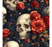 Wall Paper Skull Flower Leaf Gothic Self-Adhesive Removable Easy to Install Wipe Clean with a Damp Cloth Bedroom Decor Countertops Wardrobe Shelf Bathroom Sticky Back Plastic Wallpaper 44 cm x 5 m
