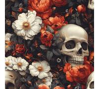 Wall Paper Skull Flower Leaf Gothic Self-Adhesive Removable Easy to Install Wipe Clean with a Damp Cloth Bedroom Decor Countertops Wardrobe Shelf Bathroom Sticky Back Plastic Wallpaper 44 cm x 5 m