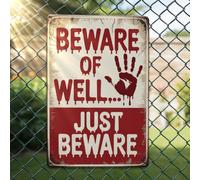 Wall-Pediments LB 13243,Halloween Decor Metal Wall Sign,Retro Beware Sign for Office and Home,Retro Beware,7x10.5 Inch Rustic Vintage Metal Art,Spooky Gift for Women,Office and Man Cave Wall Decor