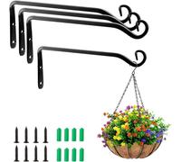 Wall Planter Hanging Brackets Set of 4 Solid Elegant Black 25 cm - flower hanger, wall mount, iron hanger, black hanger