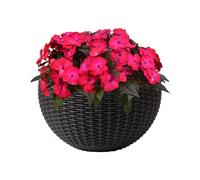 Wall Planter - Semicircular Resin Woven Pattern Flat Back Self Watering Tank Mesh Drainage Layer Vent Slot | Faux Rattan Pots for mo