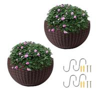 Wall Planters, 2PCS Imitation Rattan Hanging Basket, Semicircle Hanging Planters Flower Pot Wall Baskets for the Garden, Walls Mounted Planter Outdoor Flower Basket Plant Pot for Balcony Railing Fence