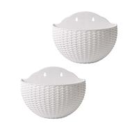 Wall Planters 2PCS Wall Hanging Planters 8.3*6.5*3.7inch Outdoor Imitation Rattan Plastic Fence Planters Semicircle Hanging Plant Pots with Hanging Plant Pots for Balcony Fence Decor White Fence Plant
