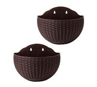 Wall Planters 2PCS Wall Hanging Planters 8.3*6.5*3.7inch Outdoor Imitation Rattan Plastic Fence Planters Semicircle Hanging Plant Pots with Hanging Plant Pots for Balcony Fence Decor Coffee Fence Plan