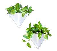Wall Planters for Indoor Plants - 2 Pack, 12 Inch Large Self Watering Wall Planter, White Geometric Hanging Flower Vase Vessel with Metal Hanger, Modern Stylish Wall Mounted Succulent Pot Holder Decor