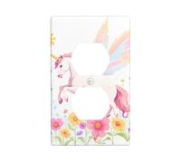 Wall Plate 4.5x2.76in WHJSHOP Fantasy Unicorn in The sea of ​​Flowers Pattern Durable PC Material, Heat & Fade Resistant, Easy to Clean, Standard Size