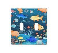 Wall Plate Blue Underwater World of Fish Prints Toggle Light Switch Covers Decorator 2 Gang Outlet Plate Heat Resistant 4.5X4.5 in