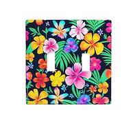 Wall Plate Colorful Flowers Prints Toggle Light Switch Covers Decorator 2 Gang Outlet Plate Heat Resistant 4.5X4.5 in