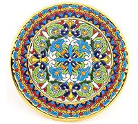 WALL PLATE MODEL 32, decorative ceramic plate for hanging handpainted with the dry rope (cuerda seca) technique GOLD OF 24 K (Carat). 21cm diameter.