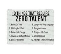 Wall Poster Plaque Motivational Rules 10 Things That Require Zero Talent Classroom Gym Workspace Resistant Tin Painting Seasonal Tin Sign Plaque For Pub Garage Bathroom 30X20Cm