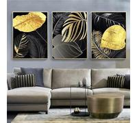 Wall Posters,3 Pictures Set-Abstract Golden Tropical Leaves Posters Wall Art Prints Canvas Painting Modern Art Mural Botanical Pictures for Living Room Office Decor-50 * 60cm/20 * 24inch(Unframed)