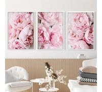 Wall Posters,3 Pictures Set-Abstract Pink Flowers Canvas Painting Modern Floral Posters Prints Nordic Wall Art Pictures for Living Room Kitchen Home Decoration-50 * 60cm/20 * 24inch(Unframed)