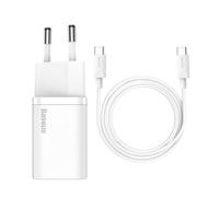 Wall Quick Charger 25W USB-C with USB-C 1m Cable, White, Baseus