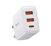 Wall Quick Charger 30W 2xUSB + USB-C White, Baseus