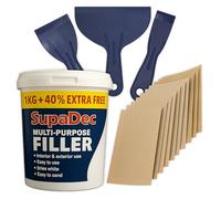 Wall Repair Kit - 1.4kg Ready Mixed Filler for Walls, Holes & Cracks | 3 Filling Tools, 12 Sandpaper Sheets (40, 100 & 150 Grit) & Gloves | Interior Wall Filler for Plaster & Plasterboard