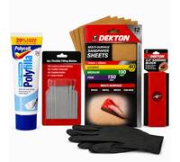 Wall Repair Kit with Polycell Multi Purpose Polyfilla Tube, 4 Flexible Filling Blades, Bevelled Hand Sanding Block with 12 Sandpaper Sheets & Gloves for Wall Crack, Hole & Plaster Repair
